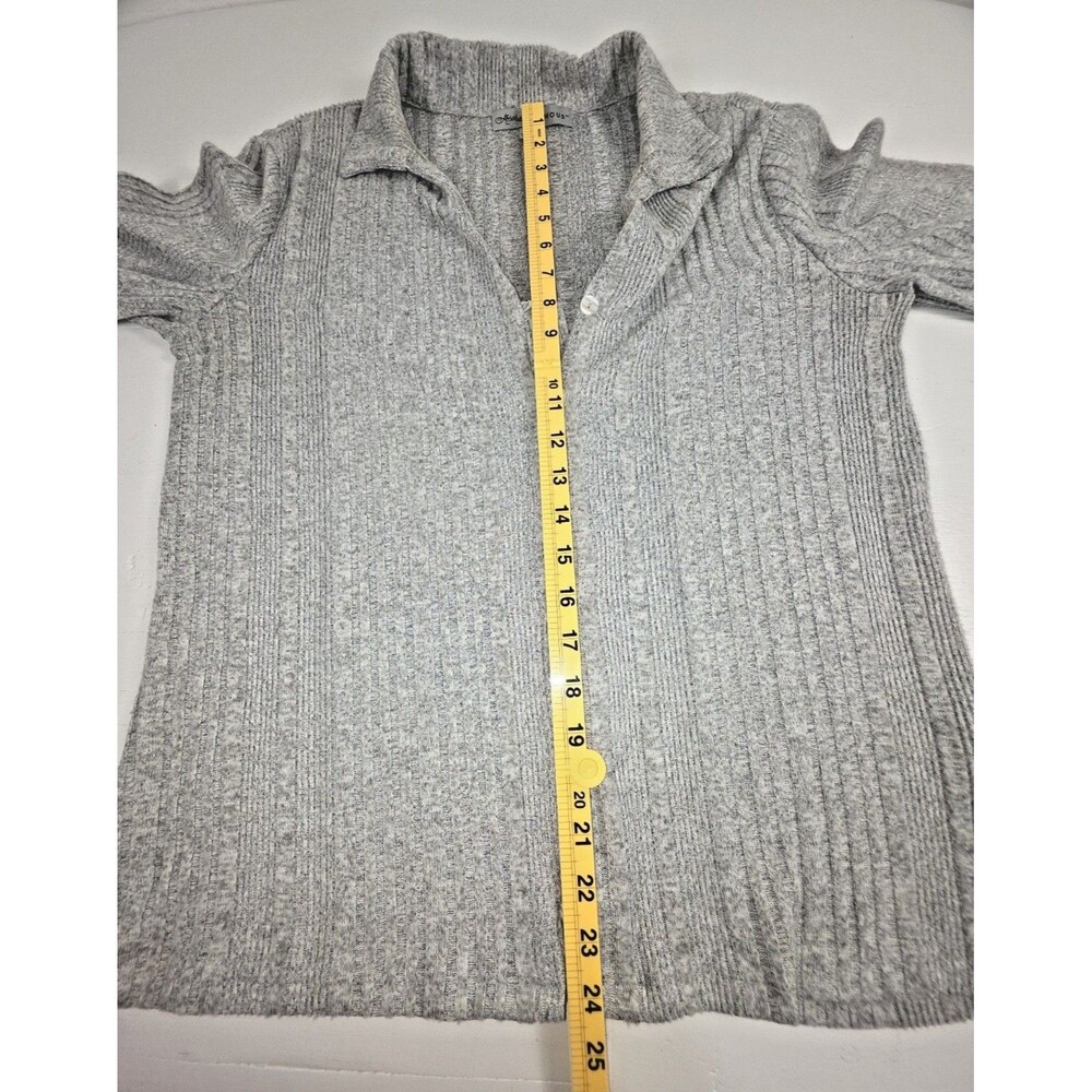 Absolutely Famous Ribbed, Button-Front Collared Sweater, Gray - Picture 6 of 8